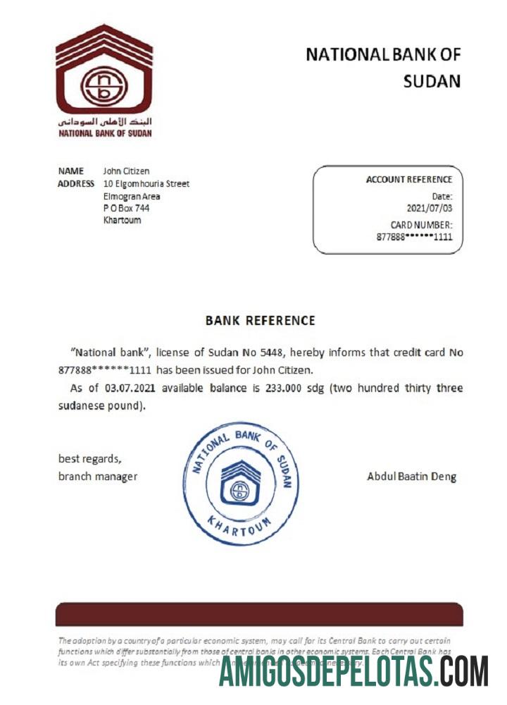 Referência do Banco Nacional do Sudão do Sudão baixar para verificação